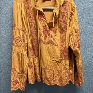 Savanna Jane Mustard Tunic with Rust Embroidery
